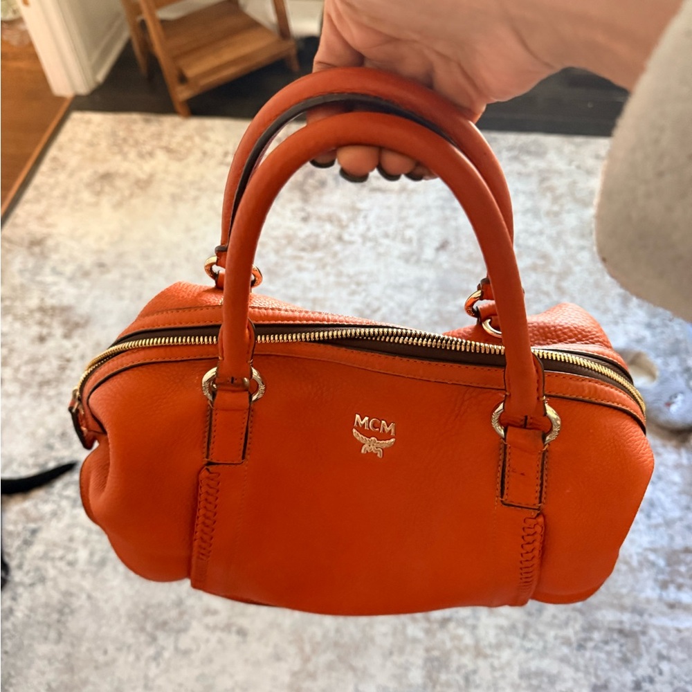 MCM Orange Leather Top-Handle Satchel - Picture 6 of 10